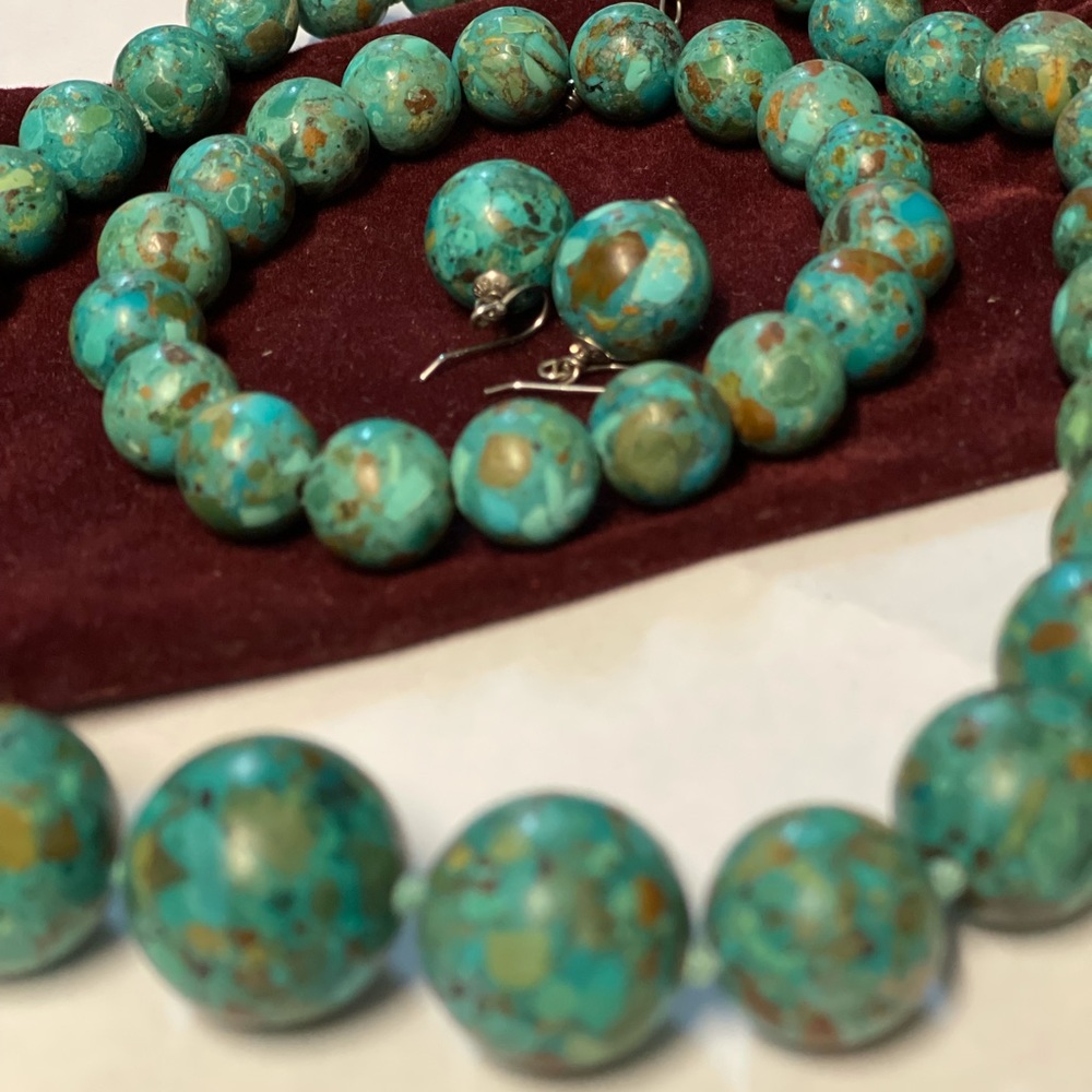 Sterling & Turquoise Necklace,Bracelet,& Earrings